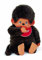 Sekiguchi 255610 - Original Monchhichi Junge, Plüschtier mit rotem Lätzchen und Zöpfen mit Schleifen, ca. 80 cm großes Kuscheltier aus braunem Plüsch
