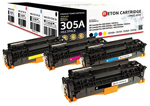 4 Reton Toner kompatibel mit CE410A, CE411A, CE412A, CE413A für HP 305A Laserjet PRO 300 M375NW, M451, M451DN, M451DW, M451NW, M475, M475DW
