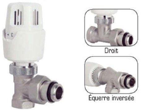 Robinet Thermostatique avec tête 220-Fer (Femelle)/Diam 15x21(1/2)/Corps Equerre Inversé Femelle