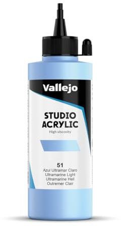Vallejo Acrylic Studio, peinture acrylique, 200 ml, bleu outremer clair, n ° 51