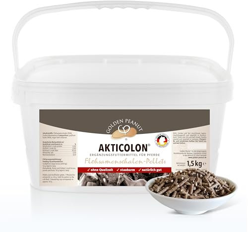 GOLDEN PEANUT Akticolon Flohsamen Pellets 1,5 kg - Flohsamenschalen pelletiert, Ergänzungsfutter für Pferde & Ponys - Das Original