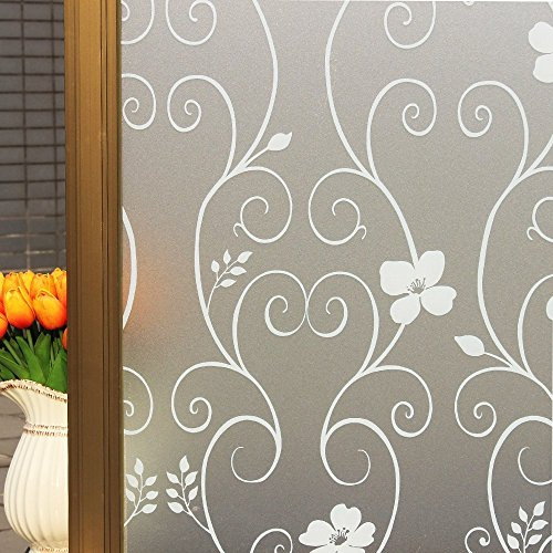 DUOFIRE Privatsphäre Fensterfolie Dekorfolie Sichtschutzfolie Ohne Kleber Selbstklebend Glas Fenster Aufkleber Anti-UV Folie (90cm X 300cm, DP014W)