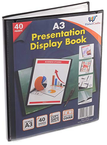 A3 40 Pocket Display Book Presentation Folder Portfolio (80 Views) Project Book Certificate Folder Plastic Wallets (3 Books)