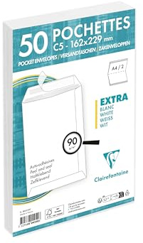 Clairefontaine 804250C - Packung mit 50 Versandtaschen weiß C5-162x229 mm, selbstklebend, 90g, 1 Pack