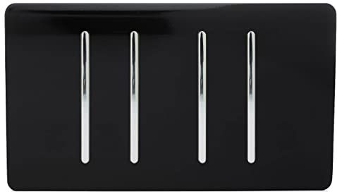 Trendi 4 Gang 2 way 240V Screwless Raised Front Twin Plate Plastic Artistic Modern Glossy 10 Amp Chrome Rocker Quad Electrical Wall Light Switch Piano Black - ART-SS44BK