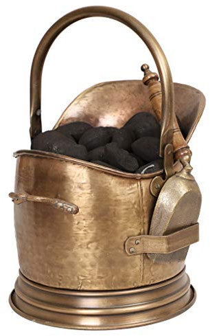 Dibor Coal Bucket Antique Brass Effect Scuttle & Shovel Fireside Accessory Set
