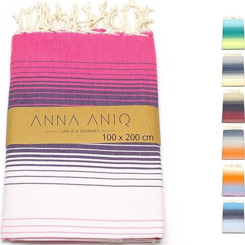 ANNA ANIQ Hamamtuch groß 100x200 cm Reise Strandtuch XXL Saunatuch Damen - 100% Baumwolle Fouta Pestemal Stranddecke Saunakilt Saunahandtuch Herren Badetuch Pareo Strandhandtuch (Rosa schattiert)