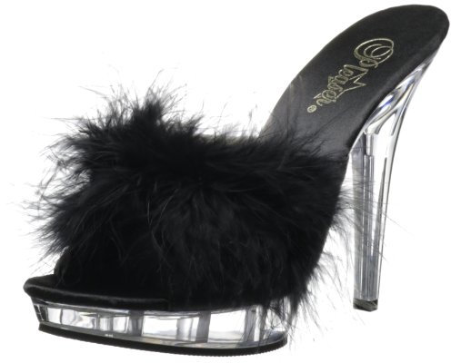 Fabulicious LIP-101-8, Sandali Punta Aperta Donna, Nero Blk Satin Fur Clr, 36 EU