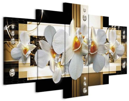 Prints on Canvas Wall Art 200x100 cm / 80x40 5 pcs | Large Canvas Prints XXL, Art Deco Pictures for Bedroom, Home Decor Wall Pictures for Living Room Abstract flowers orchid