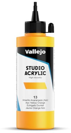 VALLEJO ACRYLIC STUDIO, PINTURA ACRÍLICA, 200ML, AMARILLO ANARANJADO, Nº 13