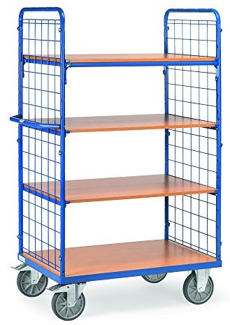 Fetra Transportgeräte mtpih413 F 505 Wagen mit Tablett, 2 feste Wände mit Gitter Design, 4 Ablagen, 1200 mm x 800 mm Plattform
