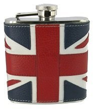 Union Jack Design Leather 6oz Hip Flask FL52
