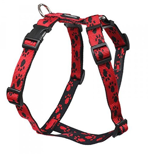 Feltmann Mopsgeschirr Hundegeschirr Soft Nylon, rot mit schwarzen Pfötchen, 7-13 kg, 20 mm