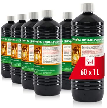 Höfer Chemie FLAMBIOL Pétrole purifié 60 x 1 L - Chauffage au pétrole - Qualité désaromatisée - pour Chauffage de Camping et Allume-Grill - Combustion sans suie