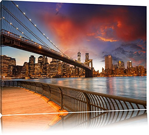 Pixxprint Brooklyn Bridge Park New York, Größe: 60x40cm, Leinwandbild, fertig gespannt, Wandbild, Dekoration, Kunstdruck, kein Poster