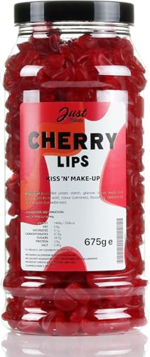 Just Treats Cherry Lips Retro Sweets Gift Jar 675g – Traditional Rose-Scented Cherry Gums, The Authentic Old-Fashioned Recipe – Nostalgic Sweet Gift, Made in the UK