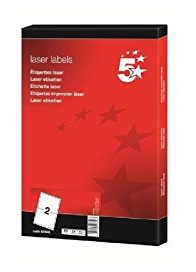 5 Star White Laser Labels 199.6x289.1mm 1 label per sheet - 100 Sheets