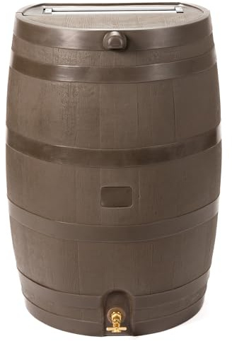 RTS Home Accents - Barril de Recogida de Agua de Lluvia de 50 galones con Espiga de latón, Color marrón