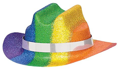 amscan, Mehrfarbig 250283 Mini Cowboy Hut Regenbogen Glitzer, 5 cm x 12 cm, 1 Stück