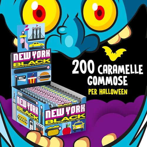 Gelco New York Black, Caramelle Gommose Ripiene, Gusto Liquirizia, Confenzione da 150 Bastoncini di Liquirizia Monoporzione, Incartati Singolarmente da Condividere, per Feste e Compleanni Bambini