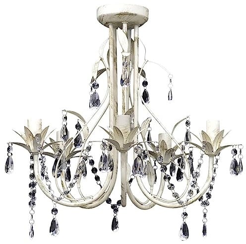 vidaXL Kronleuchter Pendelleuchte Kristall Lampe Deckenleuchte Lüster Leuchte weiß 5 Lampenfassung