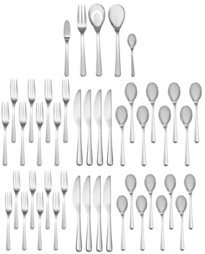 nambe Aura 45-Piece Flatware Set | 18/10 Stainless Steel Silverware Cutlery Set | Designed for Home Kitchens, Hotels, or Restaurants | Designed by Neil Cohen