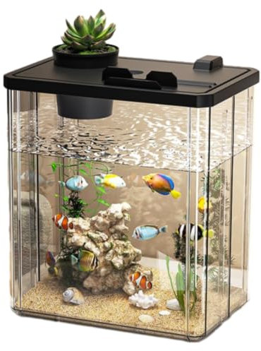 DOEMTY Aquarium Komplett Set, Fischtank mit LED-Beleuchtung und Pumpe, Mini Desktop Aquarium, Acryl Aquarium Starter Kit Fisch Tank Kit für Haus Büro Tischdekoration