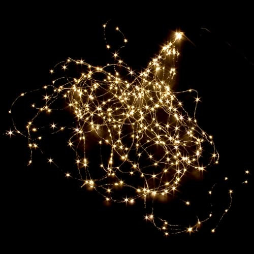 PRIDEA LED Lichterbündel Lichtdraht mit Strom Girlande Cooper Light 360 weiß warm Micro LED Weihnachtsdeko Lichtschweif Wasserfall für innen & außen wasserfest 200 cm