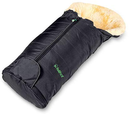 Fellhof 109203 Lammfell Fußsack Meribel, OEKO-TEX® Standard 100 zertifiziert, 35x80 cm, wind- und wasserdicht, bei 30 °C waschbar, für Babyschale und Babywanne (schwarz)