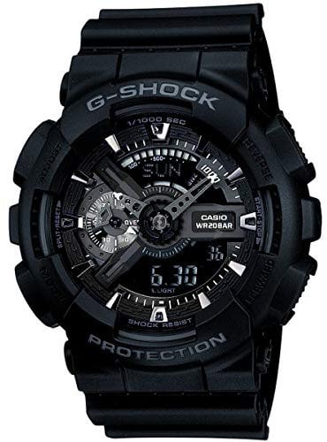 Casio Herren Quartz Armbanduhr, 51.00mm Gehäusegröße mit schwarz analog/digital Zifferblatt und schwarz Plastic/Resin Strap Armband GA-110-1BER