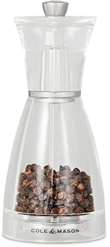 Cole & Mason Pina Pfeffermühle, Gewürzmühle mit Einstellbarem Mahlwerk, Acryl, 125mm, Precision+, Enthält 1 x Pfeffermühle
