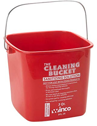 Winco PPL-3R Cleaning Bucket, 3-Quart, Red Sanitizing Solution