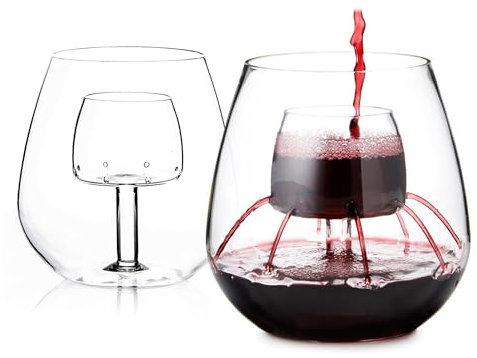 Copas de vino aireadoras sin tallo (juego de 2) por Chevalier Collection – Copas de vino patentadas con aireador integrado – Regalo único para los amantes del vino