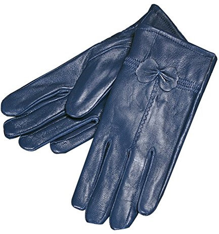 Butterme Luxury Ladies weichen Schaffell Lederhandschuhe mit Bowknot-Stich-Entwurf Fleece Futter 100% Leder Fäustlinge Marine