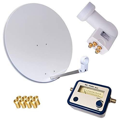 netshop 25 HD Sat Anlage 80cm Spiegel + Opticum Quad LNB für 4 Teilnehmer + SAT Finder (3 Farben wählbar)