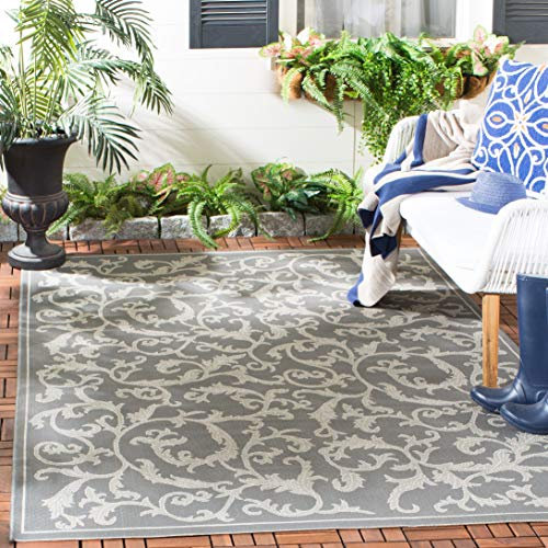 SAFAVIEH Washable Rug Outdoor Courtyard Collection - 6'7 x 9'6, Anthracite & Light Grey, Non-Shedding & Easy Cleaning, Ideal for Patio, Backyard, Mudroom (CY6533-87)
