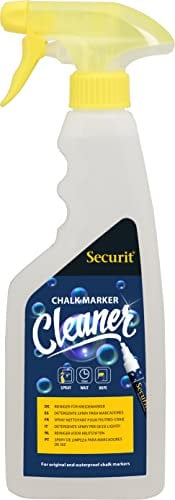 SECURIT Vermes SECCLEAN-GR Reinigungsspray für Kreidemarker, 750 ml, entfernt rückstandslos wasserlösliche und wasserfeste Flüssigkreide von non-porösen Oberflächen, Durchsichtig