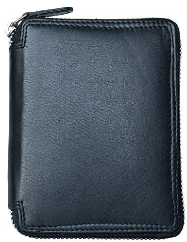 Kabana Portafoglio in pelle, da uomo, circondato da cerniera di metallo, nero