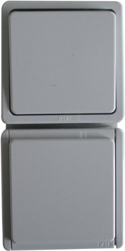 UNITEC 45467L Kombination A/W-Steckdose Aufputz senkrecht lose Aquarius FR, grau
