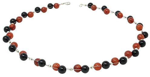 Kette Collier aus Koralle Schaumkoralle & Onyx rot-braun schwarz Halskette Damen