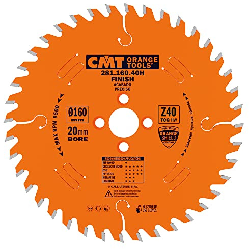 CMT Orange Tools 281.160.40H - Kreissägeblatt für Laminat und Spanholz HW 160x2.2/1.6x20+4/45 Z40 TCG 10pos