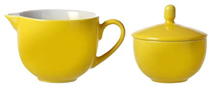Ritzenhoff & Breker Milch- & Zuckerset Doppio, Gelb, Milchkännchen/Gießer 170 ml, Zuckerdose ø 9 cm, aus Porzellan, Spülmaschinengeeignet