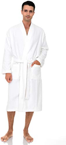 TowelSelections Mens Robe Cotton Terry Cloth Bathrobe Soft Towel Bath Robe for Men Medium-Large White