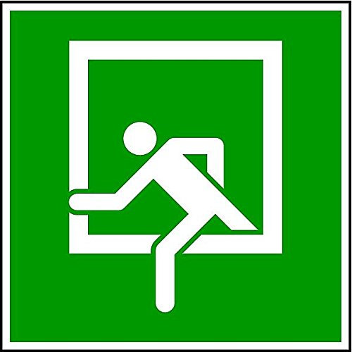 LEMAX® Aufkleber Rettungszeichen, Notausstieg D-E019 - ASR A1.3 (DIN 4844-2) Folie selbstklebend, langnachleuchtend 200x200mm