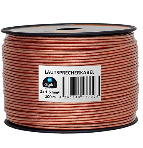 HB-Digital Lautsprecherkabel 2 x 1,5mm² x 100m CCA-Innenleiter PVC- Dielektrikum (transparent) Speaker Cable