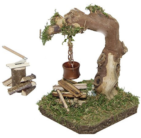 Alfred Kolbe Krippen AM 20 Weihnachtskrippen-Zubehör-Set Wurzel-Lagerfeuer beleuchtet 4,5 V und Hackstock für 10-12 cm Figuren