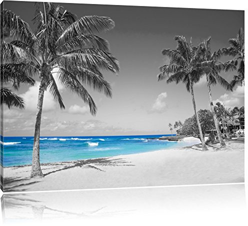 belle plage avec des palmiers noir / blanc Taille: 80x60 sur toile, énorme XXL Photos complètement encadrée avec civière, art impression sur murale avec cadre, moins cher que la peinture ou la peinture à l'huile, aucune affiche ou un poster
