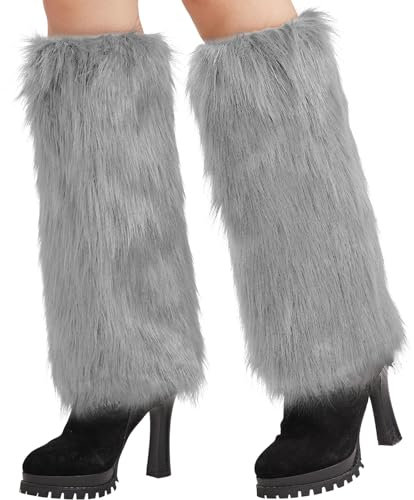 Nanxson Damen Stulpen Lange Furry Fuzzy Beinwärmer Strümpfe Winter Warm Beinlinge Stulpe TTW0034 (Grau