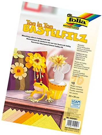 folia 520491 - Bastelfilz Ton in Ton, 20 x 30 cm, 10 Blatt sortiert in Gelbtönen - ideal für vielfältige Bastelarbeiten, Gelbtöne