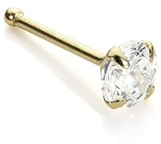 jewellerybox 9 Karat (375) Massiver Gelbgold 3mm CZ Kristall Nasenstecker | mit Kugel am Ende